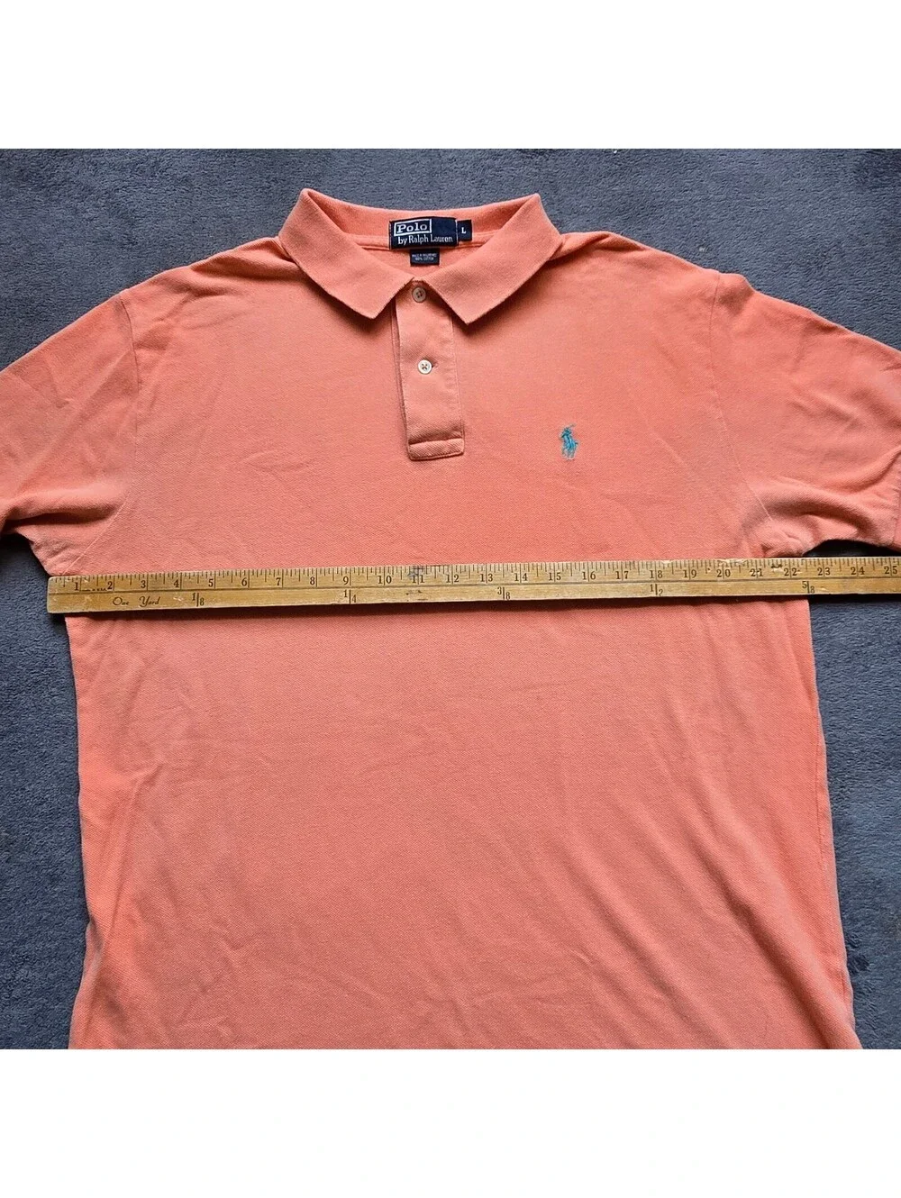 Polo Ralph Lauren Shirt Mens Large Orange Teal Pony Logo Short Sleeve Pique L